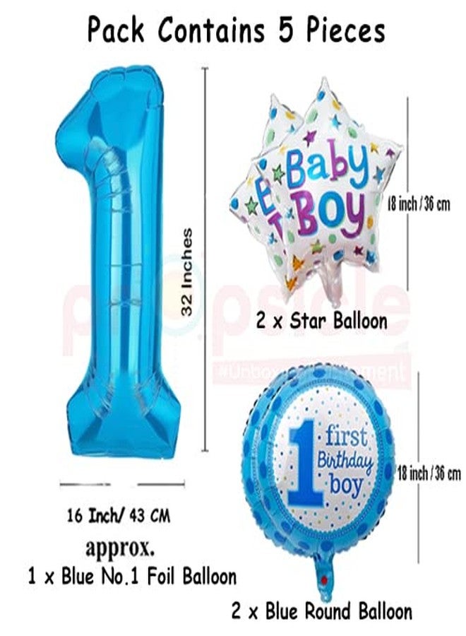 بروبسيكل مجموعة بالونات عيد ميلاد للأطفال من رقائق معدنية زرقاء، تتضمن 5 قطع، بتصميم عيد الميلاد الأول، وشعار الأمير، ورقم 1. تتضمن المجموعة بالونات هيليوم زرقاء اللون، وشعار الأمير، وشعار الشهر الأول. - Image 2